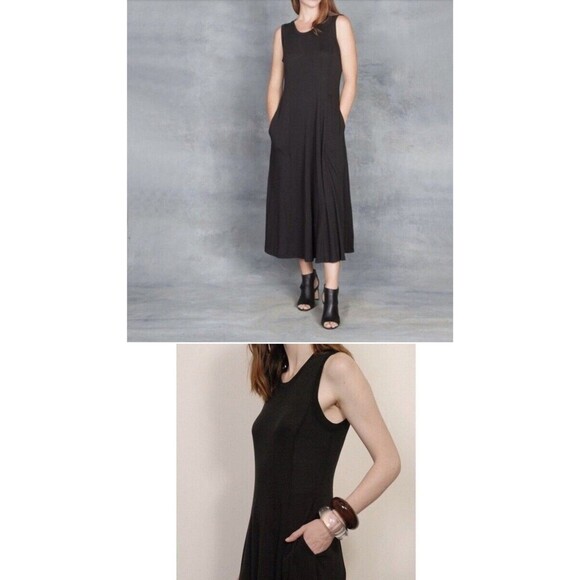 Raquel Allegra Big Sweep Midi Dress Womens Size XS Navy Blue Tank A Line Pockets - Picture 11 of 11